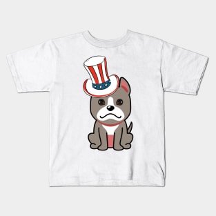 Funny grey dog is wearing uncle sam hat Kids T-Shirt